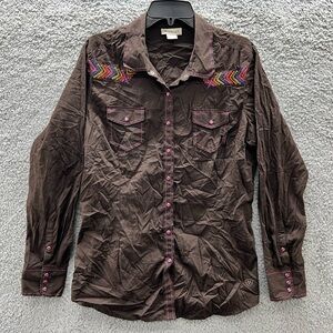 Ariat Womans LS Pink Pearl Snap Button Shirt Sz.XL/Brown/Native/Cross Stitch